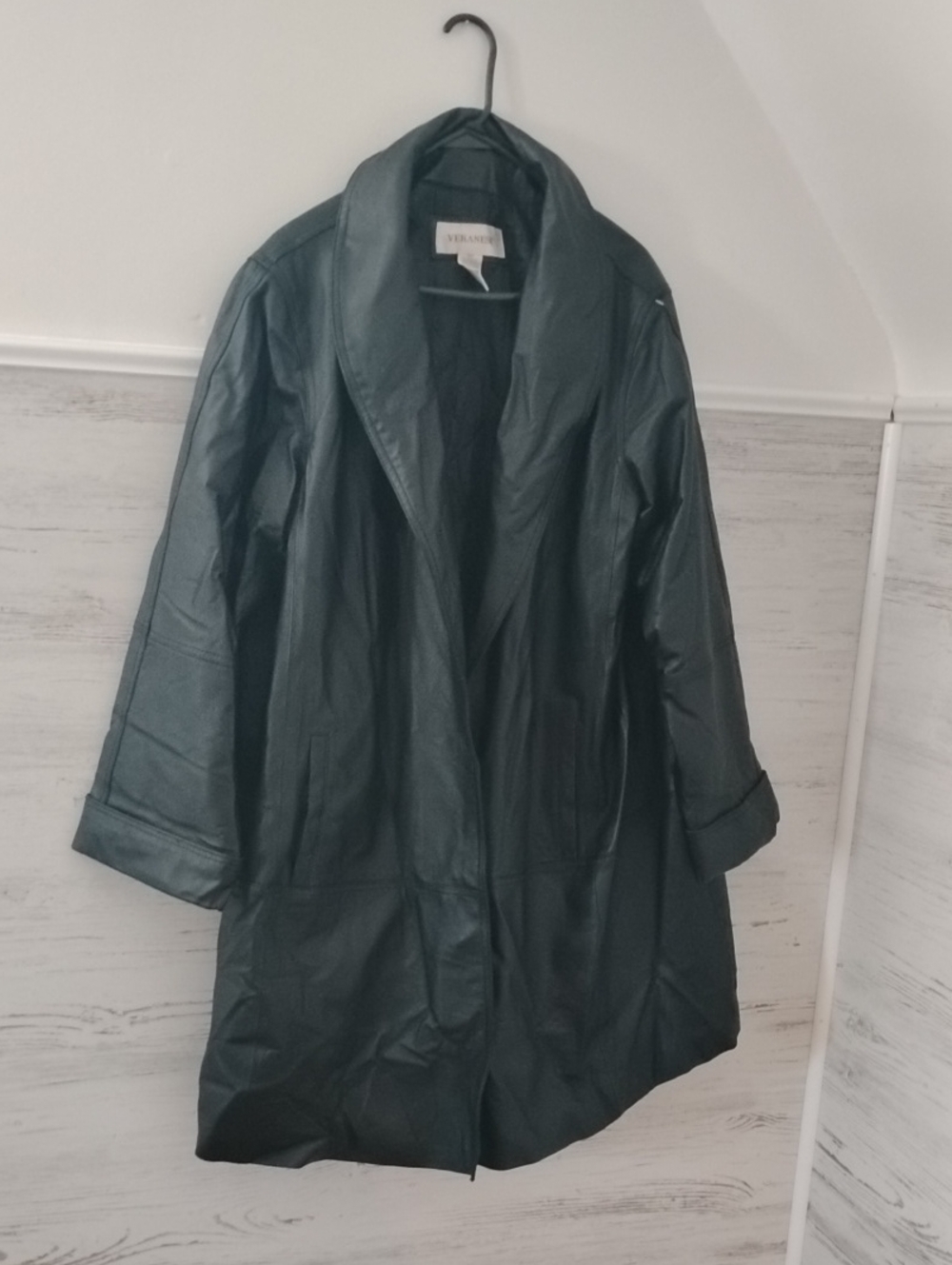 Veranesi Black Leather Jacket with Shawl Collar